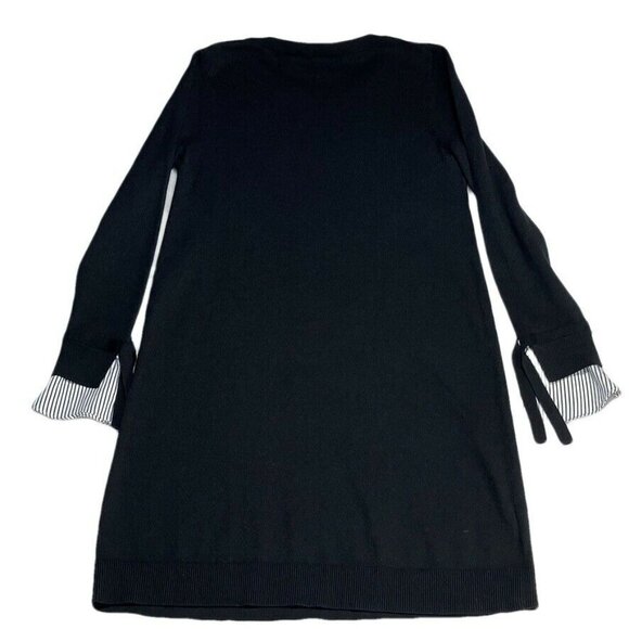 Ann Taylor Loft Black Long Sleeve Dress With Striped Cuffs & Ties - Picture 2 of 8